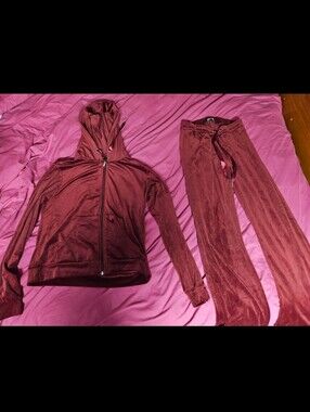 Red Velour/Velvet Tracksuit (Size Medium)